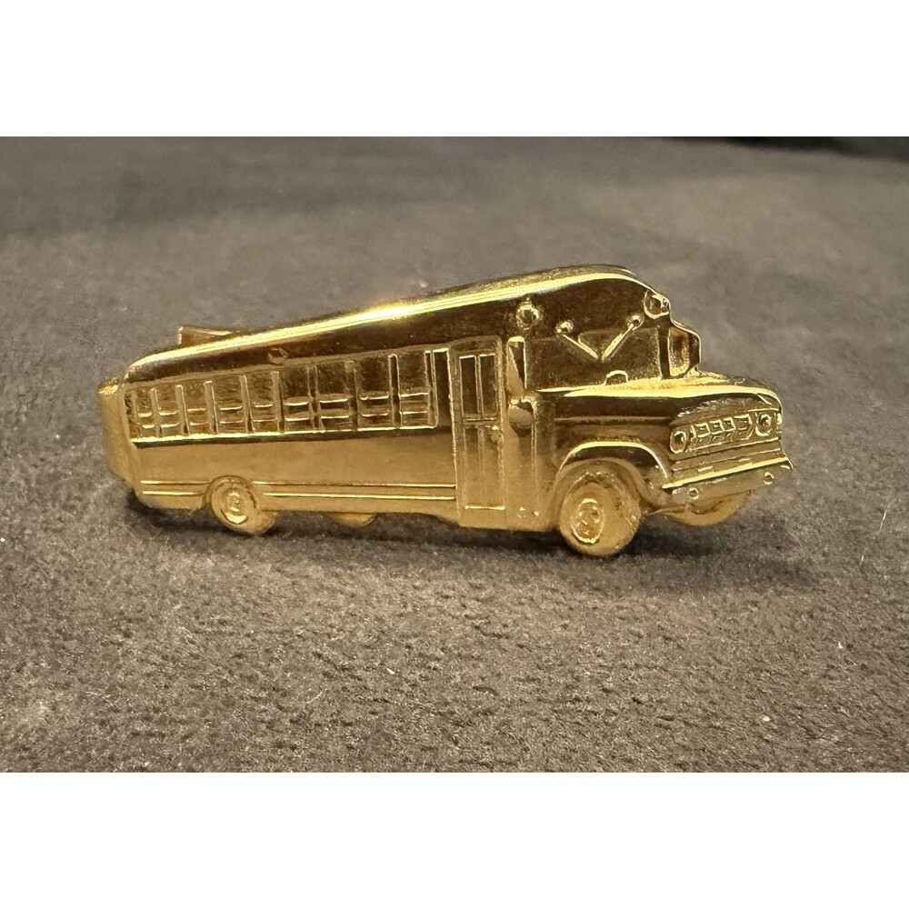 Vintage School Bus Tie Clip Gold Tone Excellent!